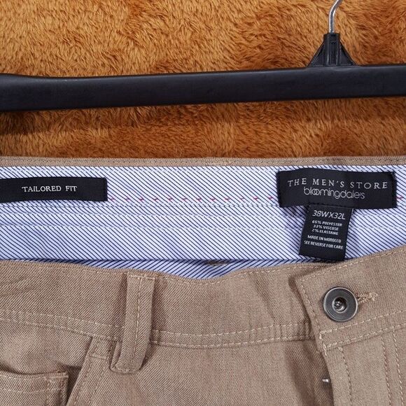 BLOOMINGDALES Pants Mens 38x32 Tan Tailored Fit Modern Trouser - Picture 2 of 5
